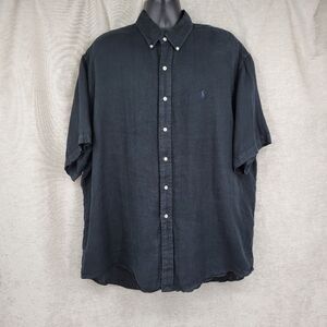 Ralph Lauren Vintage Blake Linen Men's XXL Black Button Down Shirt